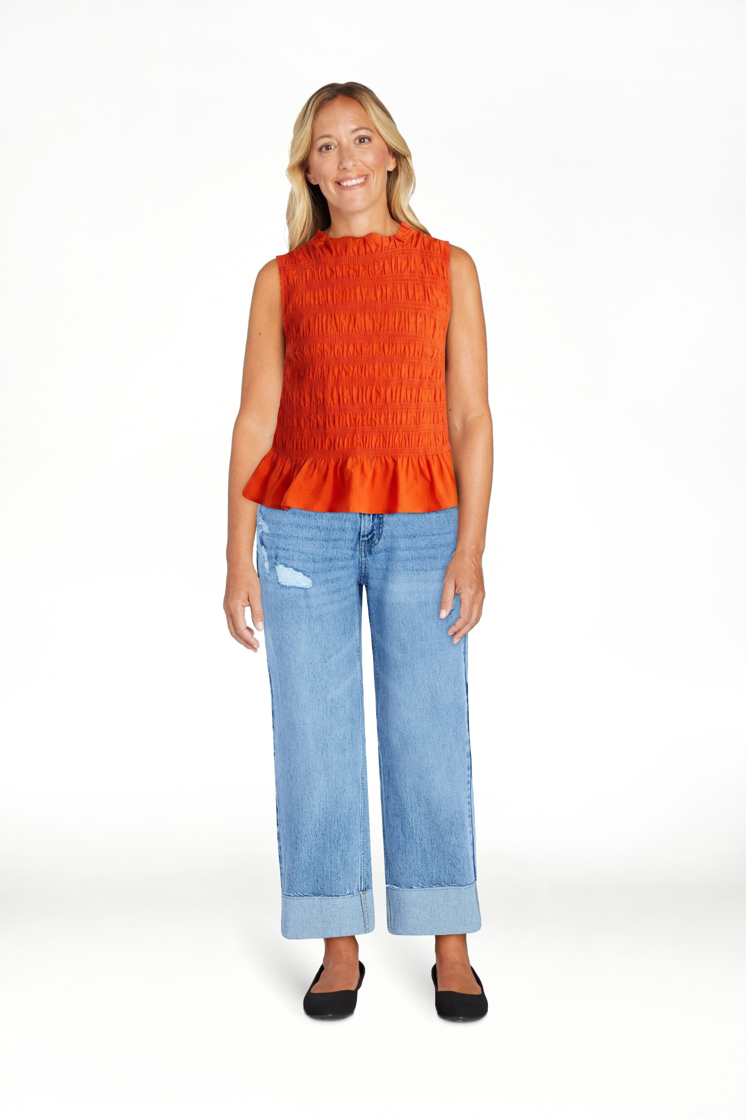 Free Assembly Women's and Women's Plus Smocked Peplum Sleeveless Cotton Top, Sizes X-4X | Walmart (US)