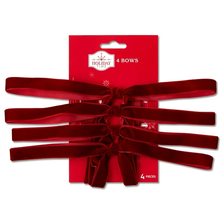 Red Velvet Decorative Bows, 15", 4 Count, by Holiday Time - Walmart.com | Walmart (US)
