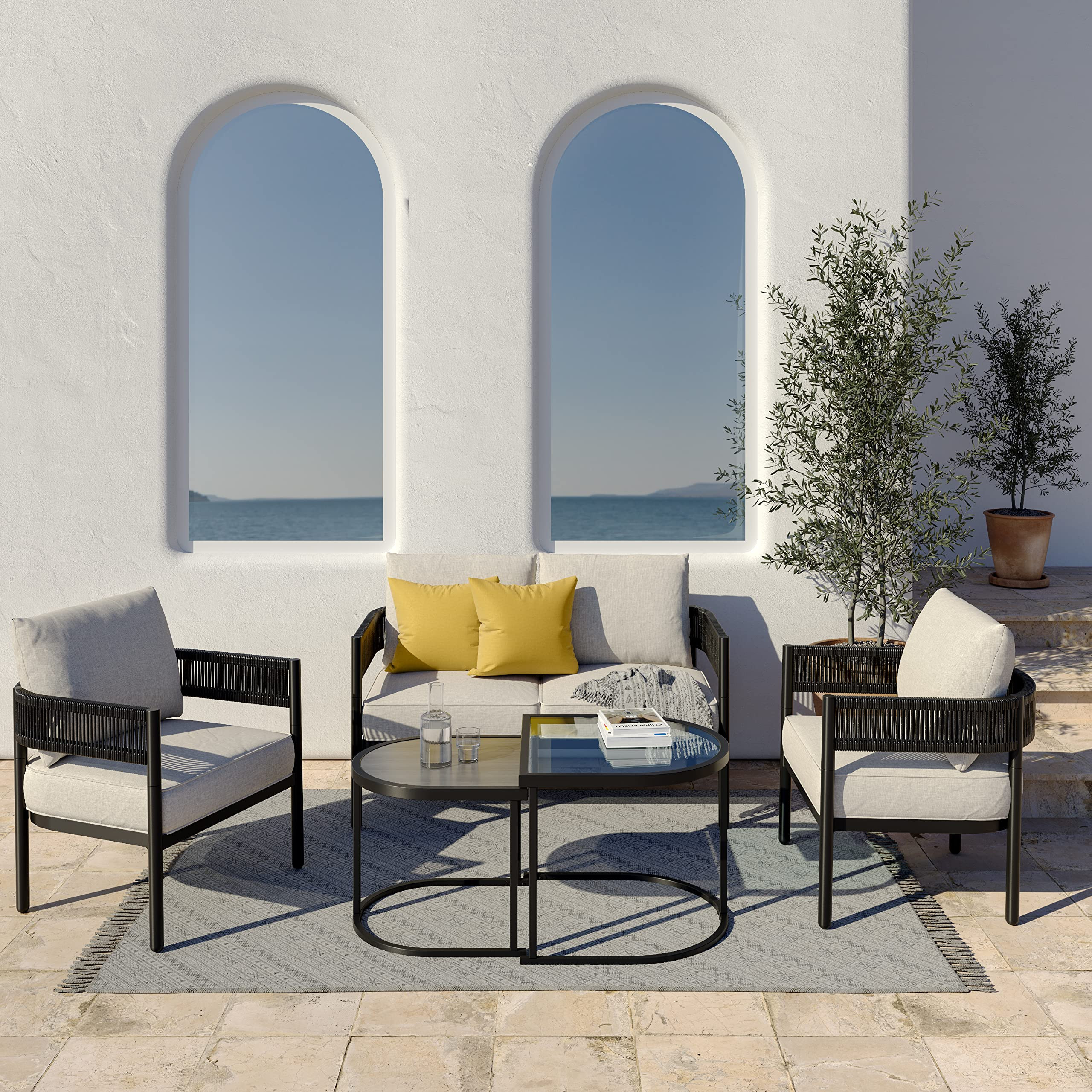 Grand patio 5-Piece Outdoor Furniture Set with Thick Cushions and Coffee Table, Wicker Sofa Conve... | Amazon (US)
