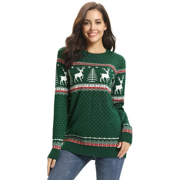 Ugly Christmas Sweaters for Women Reindeer Snowflakes Holiday Knit Pullover Sweaters Top - Walmar... | Walmart (US)