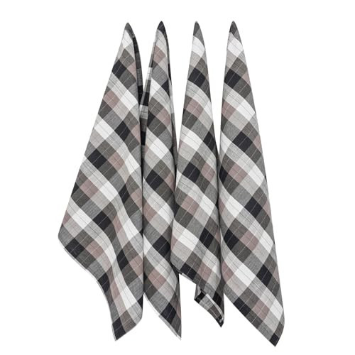 HSOFTIFY Kitchen Towels Set of 4, Cotton Linen Plaid Dish Towels 23.6 x 26.7 Inches, Large Hand Towels with Hanging Loop, Tea Towels for Kitchen Bar Drying Cleaning, Black | Amazon (US)