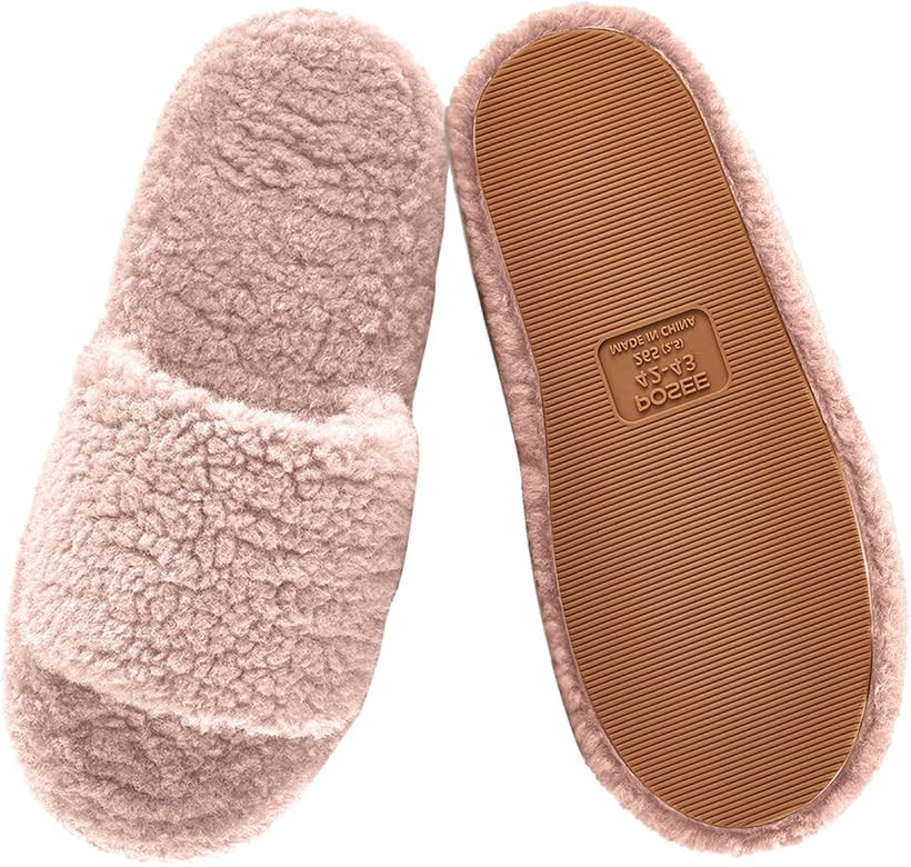 posee Fuzzy Memory Foam Slippers for Women, Fluffy Open Toe Slippers Curly Fur Cozy Flat Spa Slid... | Amazon (US)