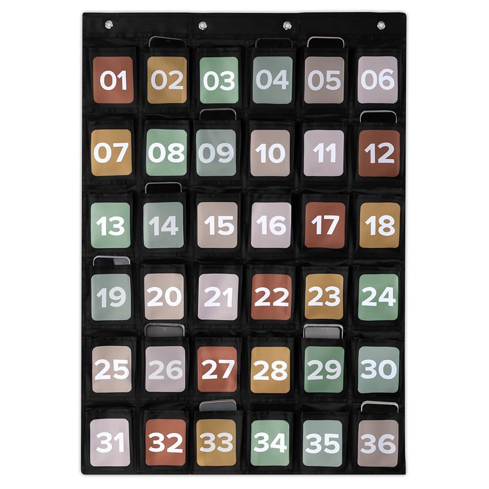 Premium Cell Phone Holder for Classroom - Durable Pocket Chart with 36 Numbered Slots & Hooks - T... | Amazon (US)