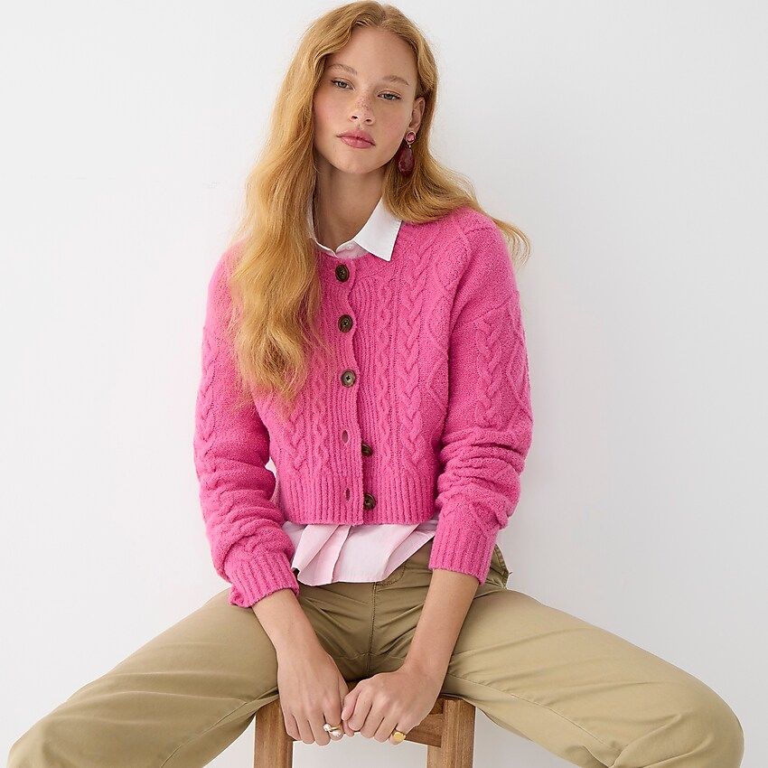 Cashmere-bouclé cropped cardigan sweater | J.Crew US