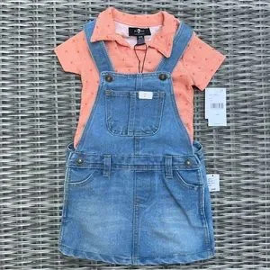 7 For All Mankind Jean Overall Dress with Polo Shirt Outfit, Size 24 Months | Poshmark