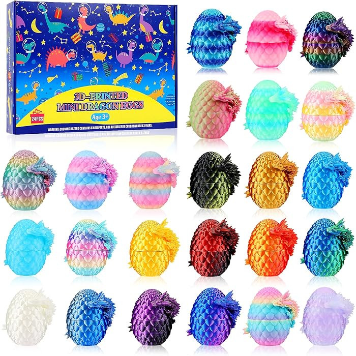 24 Pack 3D Printed Dragon Eggs, Prefilled Easter Dragon Egg with Dragon Toy for Basket Stuffers,E... | Amazon (US)