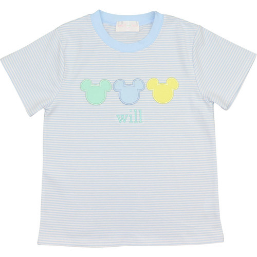 Blue Knit Stripe Applique Mouse Ears Shirt | Cecil and Lou