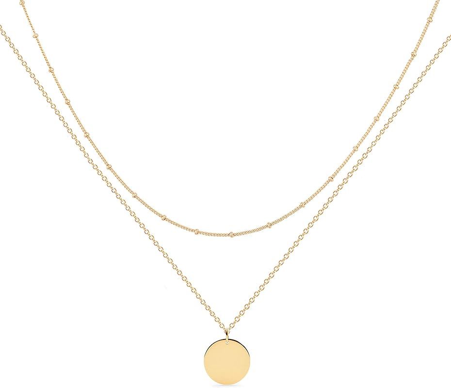 Layered Heart Necklace Pendant Handmade 18k Gold Plated Dainty Gold Choker Arrow Bar Layering Lon... | Amazon (US)