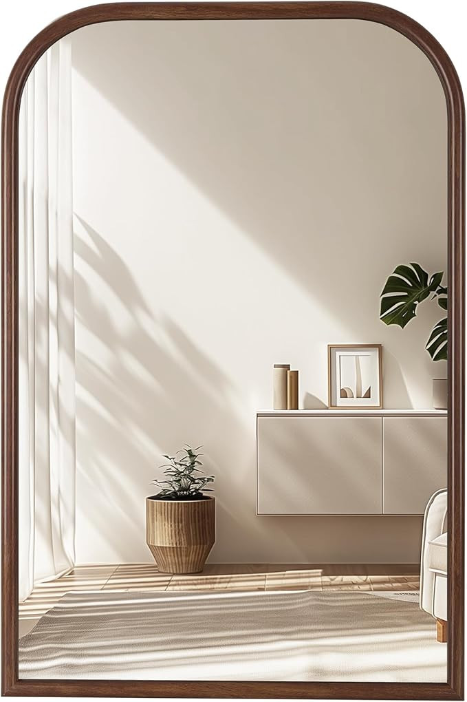 24"x36" Arch Wall Mirror Bathroom Mirror for Wall Mounted, Tempered Glass, Wood Grain Finish Fram... | Amazon (US)