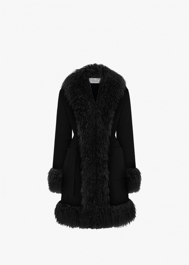 Little Puff Black Nylon Shearling Trim Jacket | Daniel Footwear (UK)