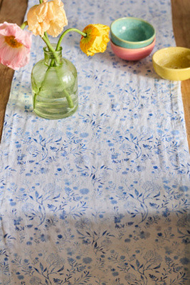 Blue Botanical Linen Runner | Terrain