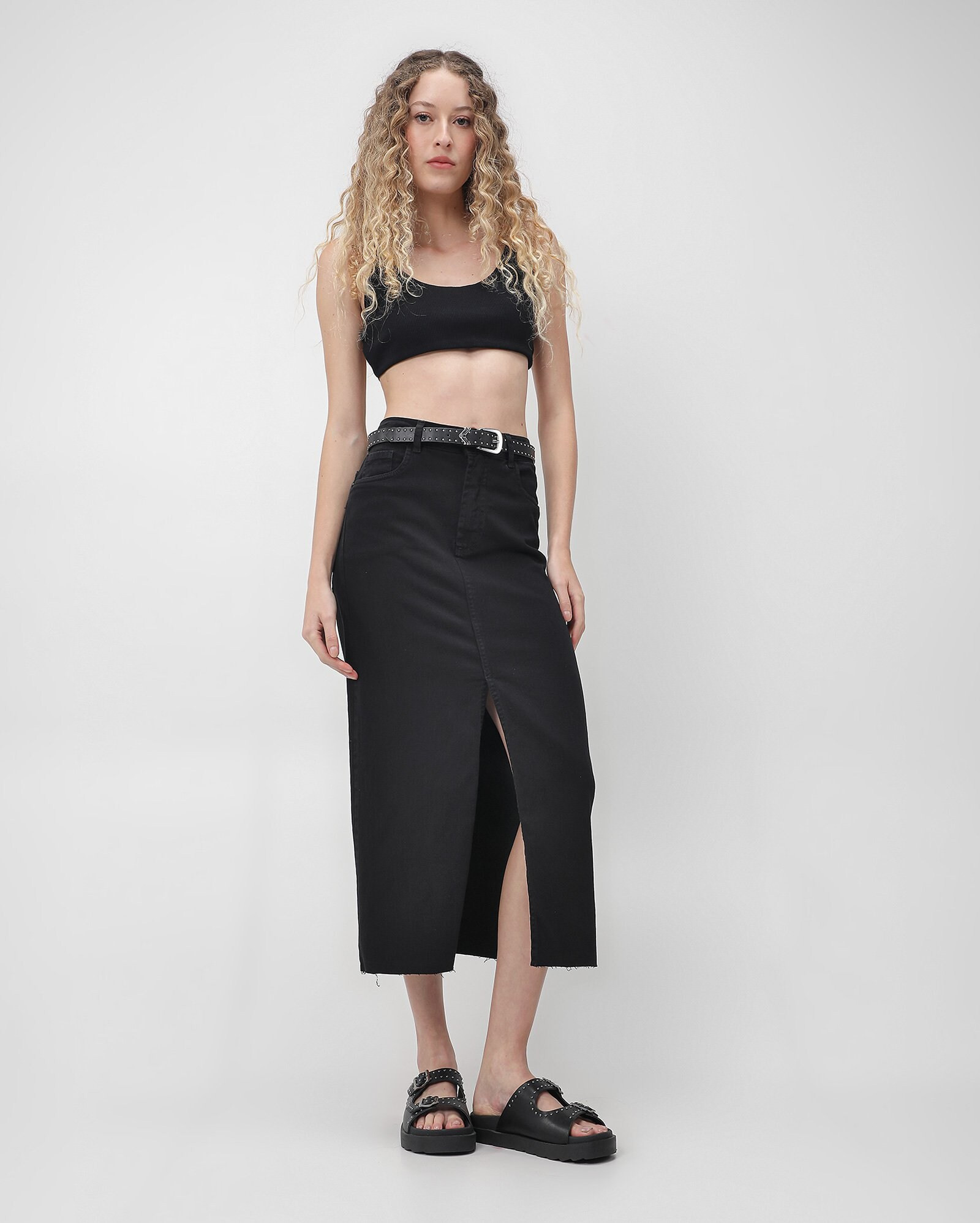 Saia midi black jeans com fenda | Pool by Riachuelo | Riachuelo (BR)