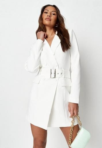 White Cut Out Back Belted Blazer Dress | Missguided (US & CA)