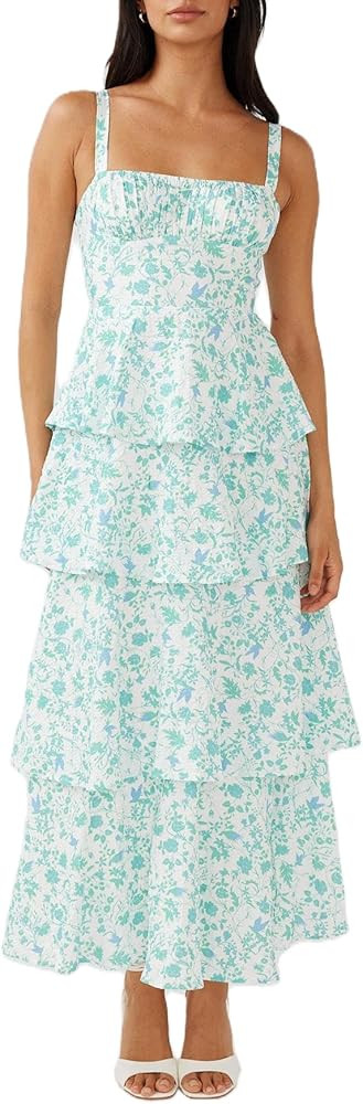 Women Y2k Boho Maxi Dress Y2k Floral Spaghetti Strap Long Dress Flowy Layered Sundress Going Out ... | Amazon (US)
