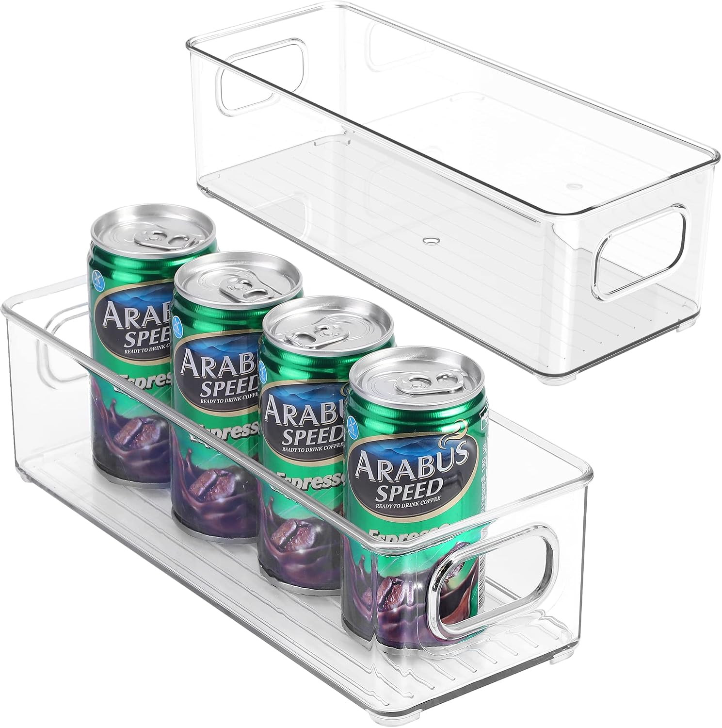 Stackable Plastic Food Storage Bin with Handles for Kitchen Pantry, Cabinet, Refrigerator, Freezer - Organizer for Fruit, Yogurt, Squeeze Pouches - BPA Free, 10" Long - 2 Pack – Clear | Amazon (US)