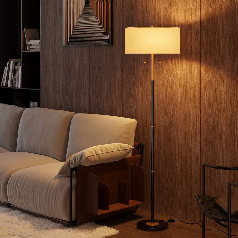 Karjoefar 2-Light Floor Lamp, Mid Century Floor Lamp with White Fabric Shade, Standing Lamp Tall ... | Amazon (US)