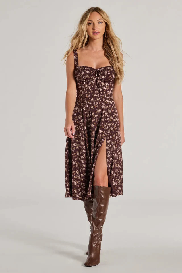 Chic Fall Vibe Ditsy Floral Corset Midi Dress | Windsor Stores