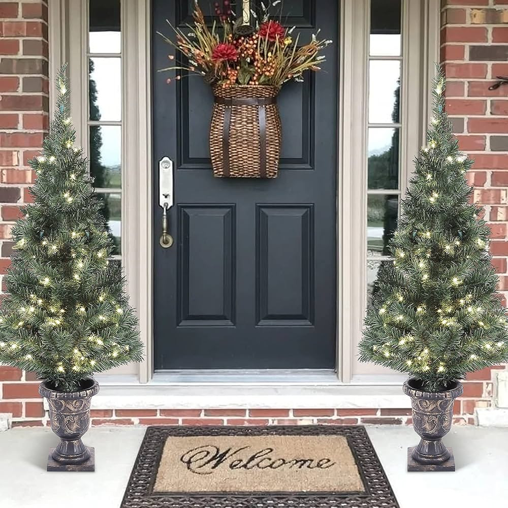 LuxenHome Set of 2 Small Christmas Tree with Lights, 4FT Artificial Christmas Tree, 2 Pack Mini C... | Amazon (US)