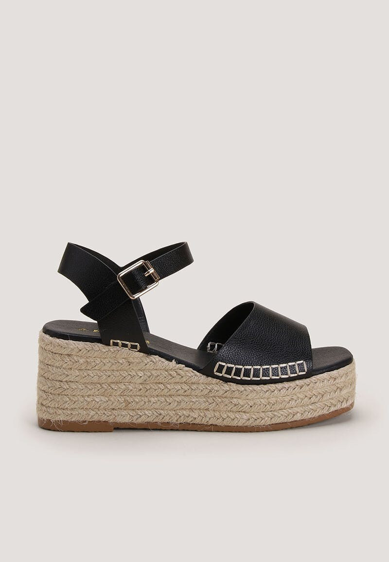 Womens Black Vamp Style Espadrilles Wedges | Peacocks