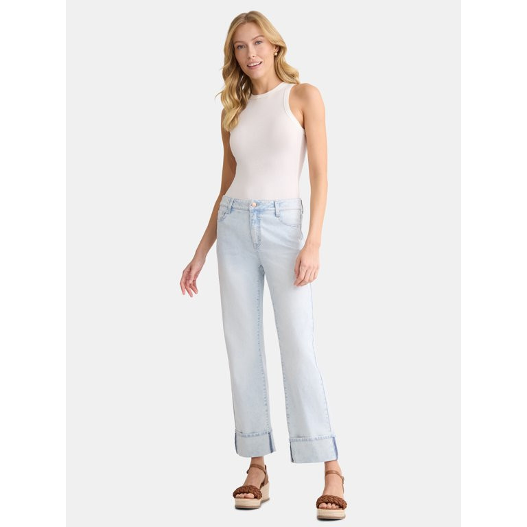 Time and Tru Women's Wide Cuff Jeans, 29” Inseam, Sizes 2-20 | Walmart (US)