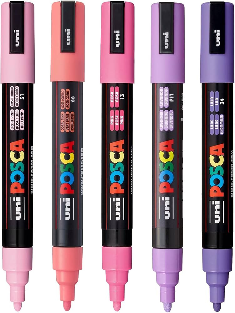 posca Paint Art Markers, Set of 5 5M Medium Markers with Reversible Tips, Pink/Purple Collection | Amazon (US)