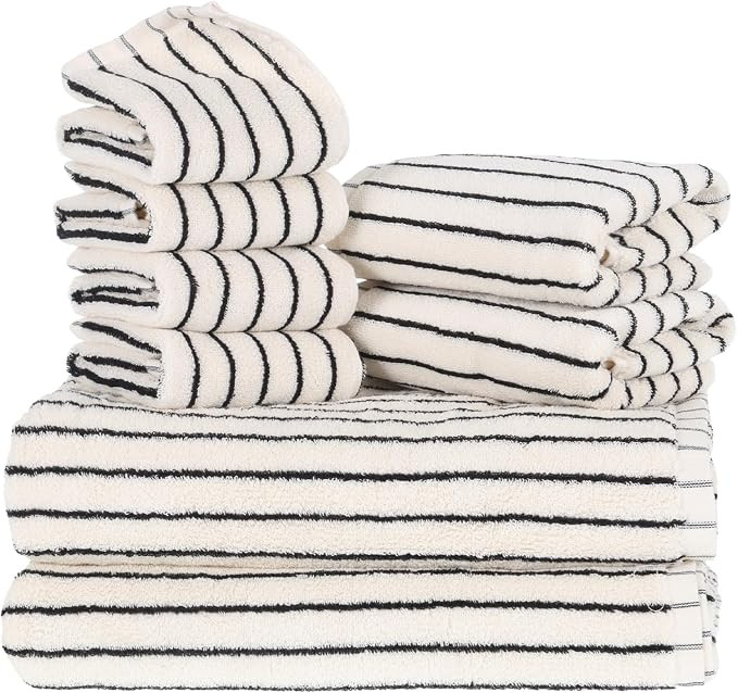 Black and White Striped Towels Set of 8, Luxury Cotton Bathroom Towels for Bathroom Decor, 2 Bath... | Amazon (US)