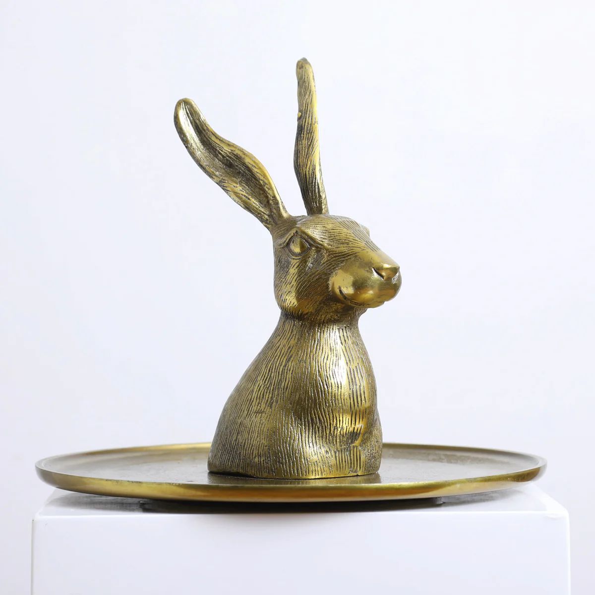 Eric Hare Antiqued Golden Bronzed Easter Bunny Rabbit Platter Eric + Eloise Collection | Darby Creek Trading