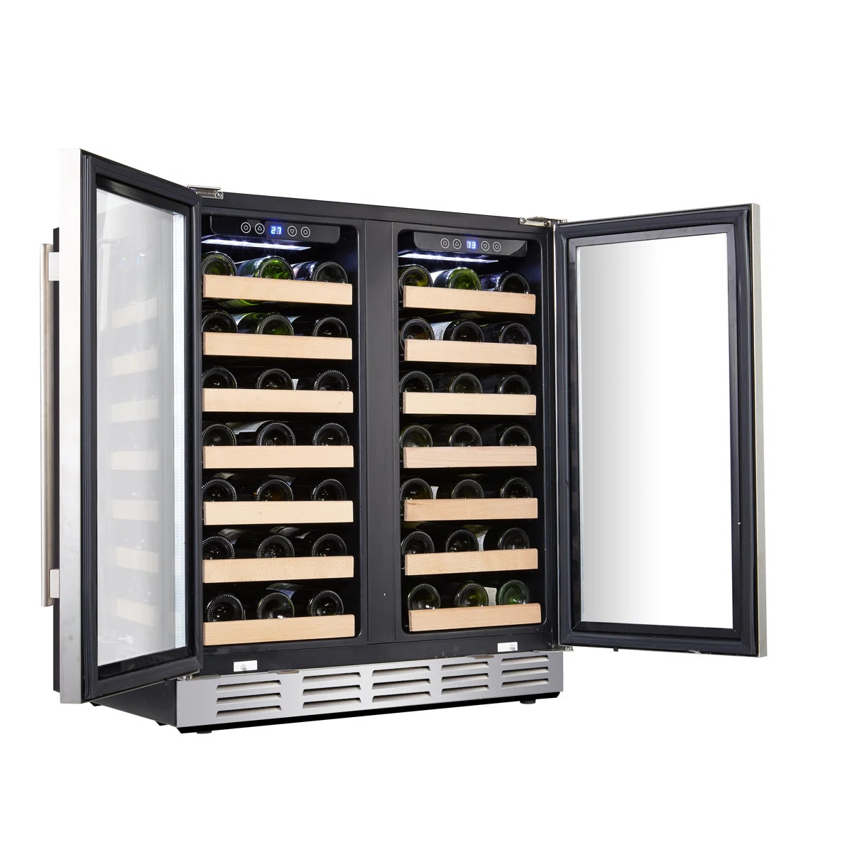 Kalamera Dual Zone 30.5'' Built-In 66 Bottle Wine Refrigerator with French Doors | Wayfair North America