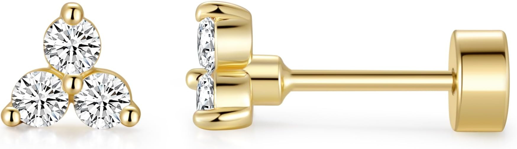 ASHINE 14K Gold Plated Flat Back Stud Earrings for Women, Hypoallergenic 925 Sterling Silver Scre... | Amazon (US)