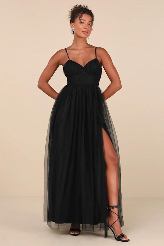 Convincingly Graceful Black Tulle Sleeveless Maxi Dress | Lulus
