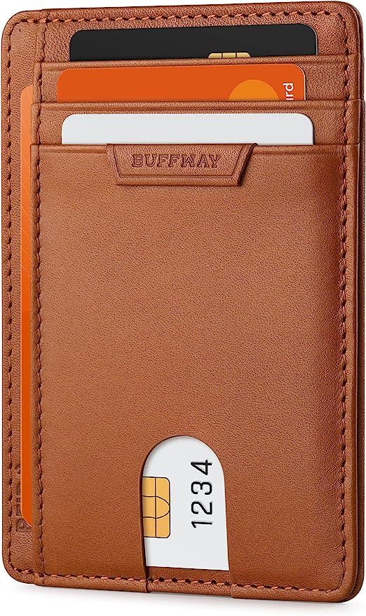 Buffway Slim Wallet for Men or Women Minimalist Small Leather Front Pocket Wallets with RFID Bloc... | Amazon (US)