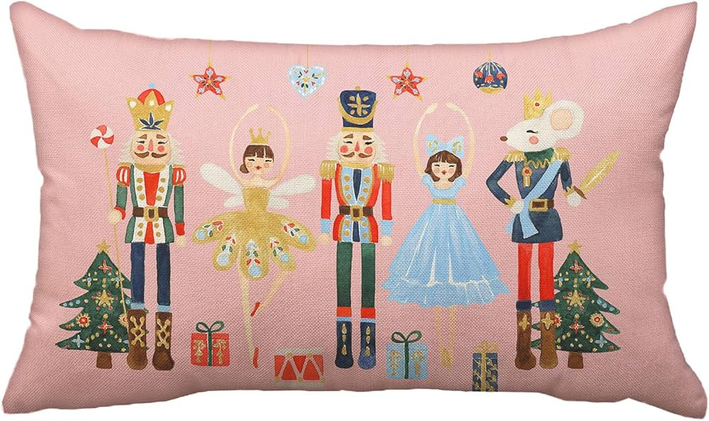 Christmas Pillow Covers 12x20 Inch Pink Nutcracker Christmas Decor Winter Holiday Party Cushion C... | Amazon (US)