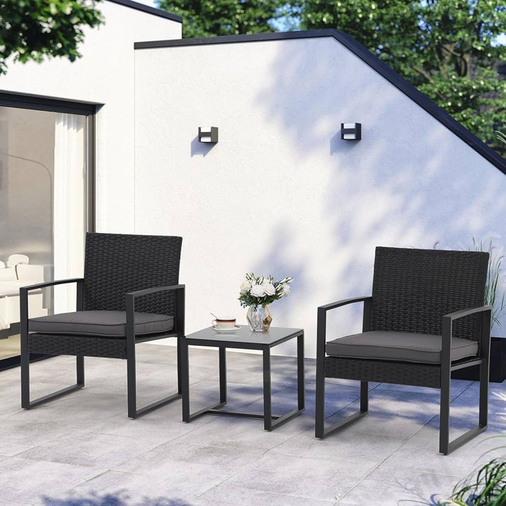 JOIVI 3 Pieces Patio Bistro Set, Wicker Outdoor Patio Furniture Set, Modern Rattan Patio Chairs w... | Amazon (US)
