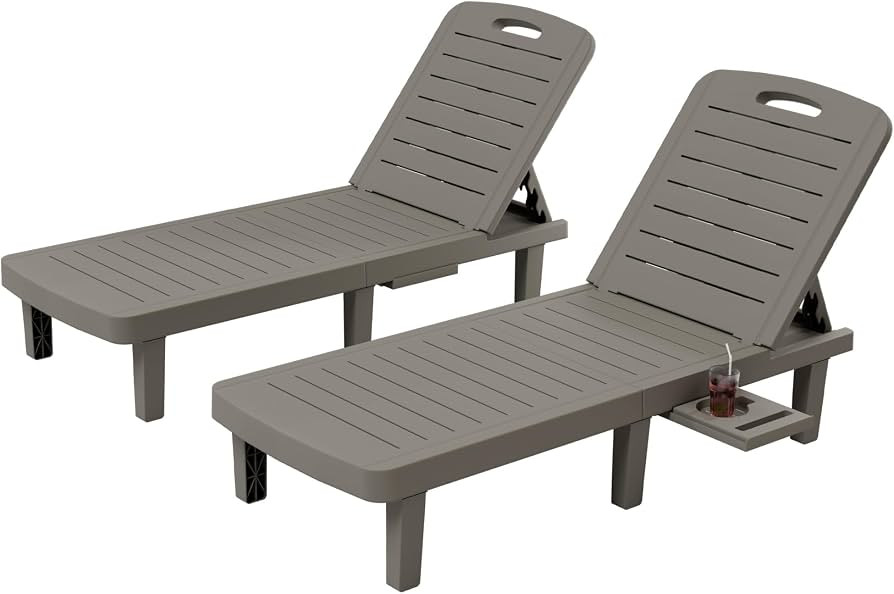 UDPATIO Outdoor Lounge Chairs Set of 2, Resin Adjustable Backrest & Side Table \u2013 Oversized H... | Amazon (US)