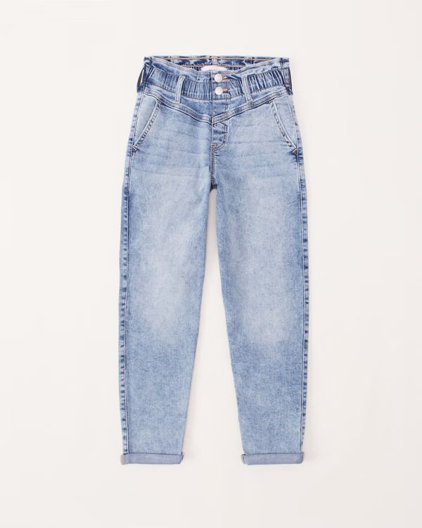 girls high rise paperbag waist mini mom jeans | girls bottoms | Abercrombie.com | Abercrombie & Fitch (US)