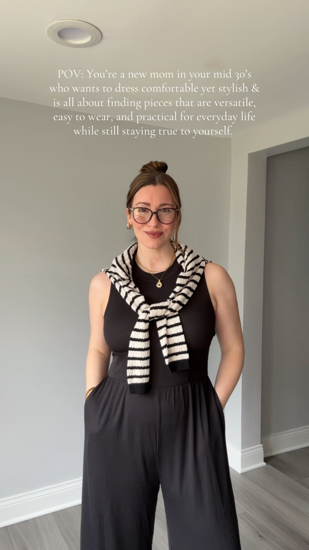 Jumpsuits for Women Sleeveless Wide Leg Overalls Dressy Crewneck One Piece Jumpsuits with Pockets Summer Fall, black jumpsuit, wide leg jumpsuit, spring, spring outfit, stripped cardigan, easy outfit, everyday outfit, casual outfit, comfortable outfit, glasses, blue light glasses, frames, black frames, necklace, initial necklace, bubble necklace, initial bubble necklace, jewelry, every day jewelry, amazon, Amazon fashion, Amazon finds

#LTKStyleTip #LTKFindsUnder50 #LTKFindsUnder100