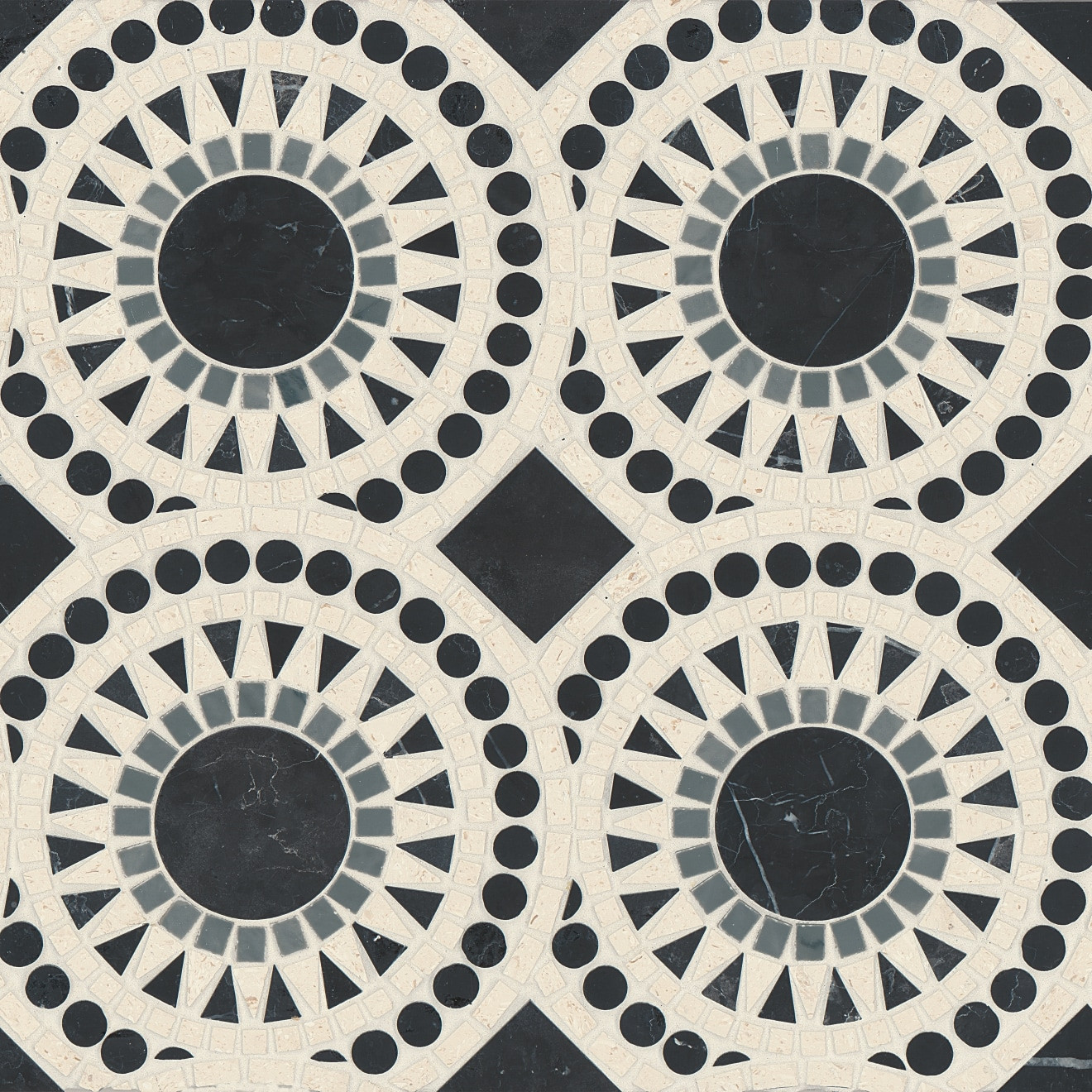 Solis Honed Marble Blend Mosaic Tile in Nero, Bardiglio & Myra Beige | Bedrosians Tile & Stone