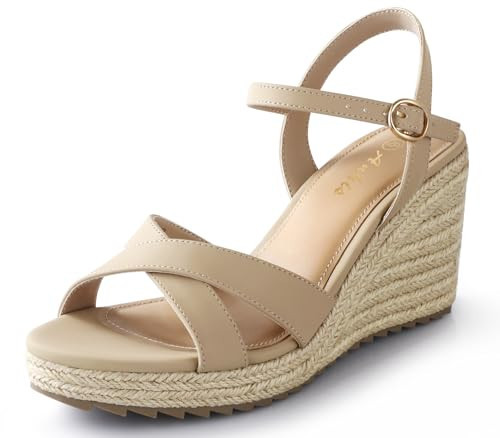Ankis Wedge Sandals for Women, Nude Espadrille Womens Wedge Sandals Comfortable Open Toe Ankle Strap High Heel Wedges for Women Dressy Summer -3.4Inch | Amazon (US)