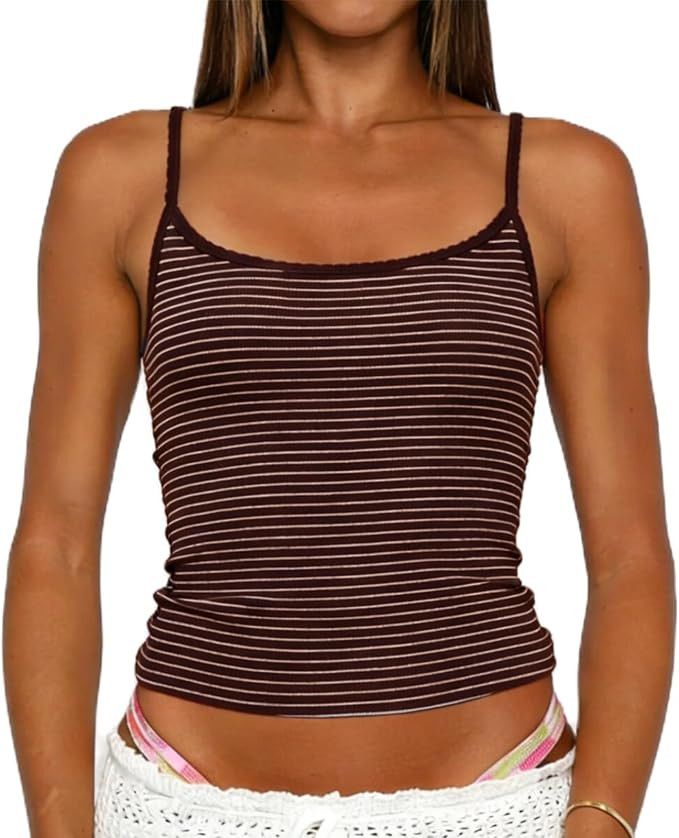 Women Y2K Striped Cami Tops Spaghetti Strap Scoop Neck Slim Fit Tank Top Summer Teen Girls Going ... | Amazon (US)