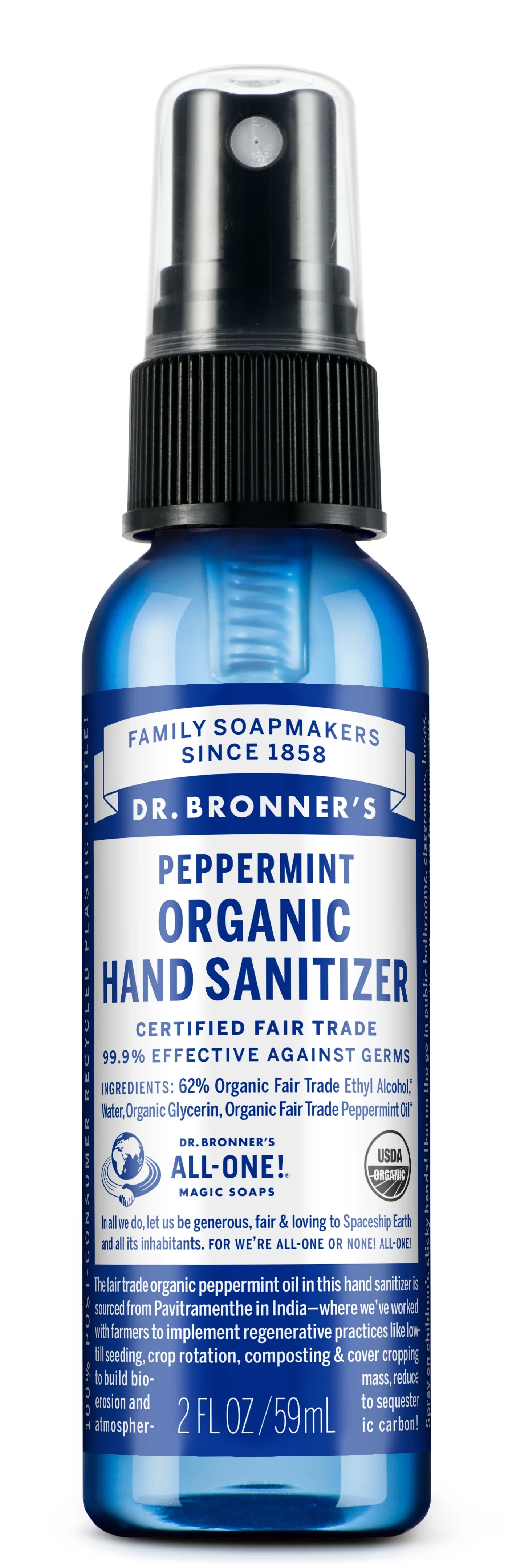 Dr. Bronner's Peppermint Organic Hand Sanitizer Spray 2oz - Walmart.com | Walmart (US)