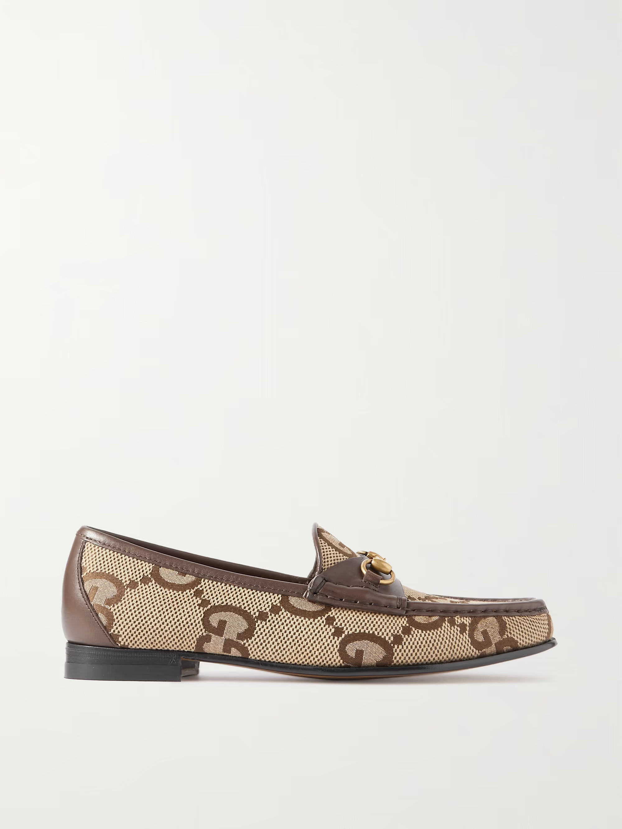 Horsebit 1953 leather-trimmed canvas-jacquard loafers | NET-A-PORTER (US)