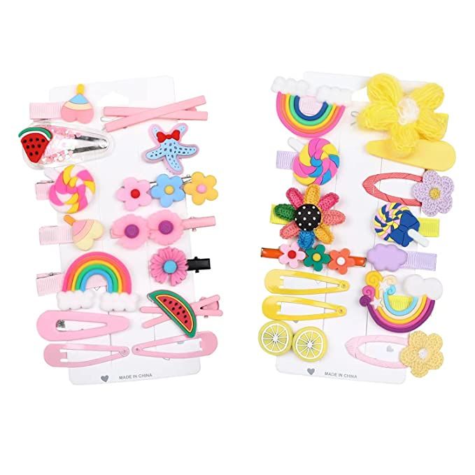 28PCS Cute Hair Clips for Girls,Colorful Non-slip Flower Rainbow Fruit Animal Snap Baby Hair Clip... | Amazon (US)