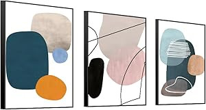 MPLONG 3 Pieces Of Framed Decorative Paintings Abstract Simple Orange White Blue And Other Color ... | Amazon (US)