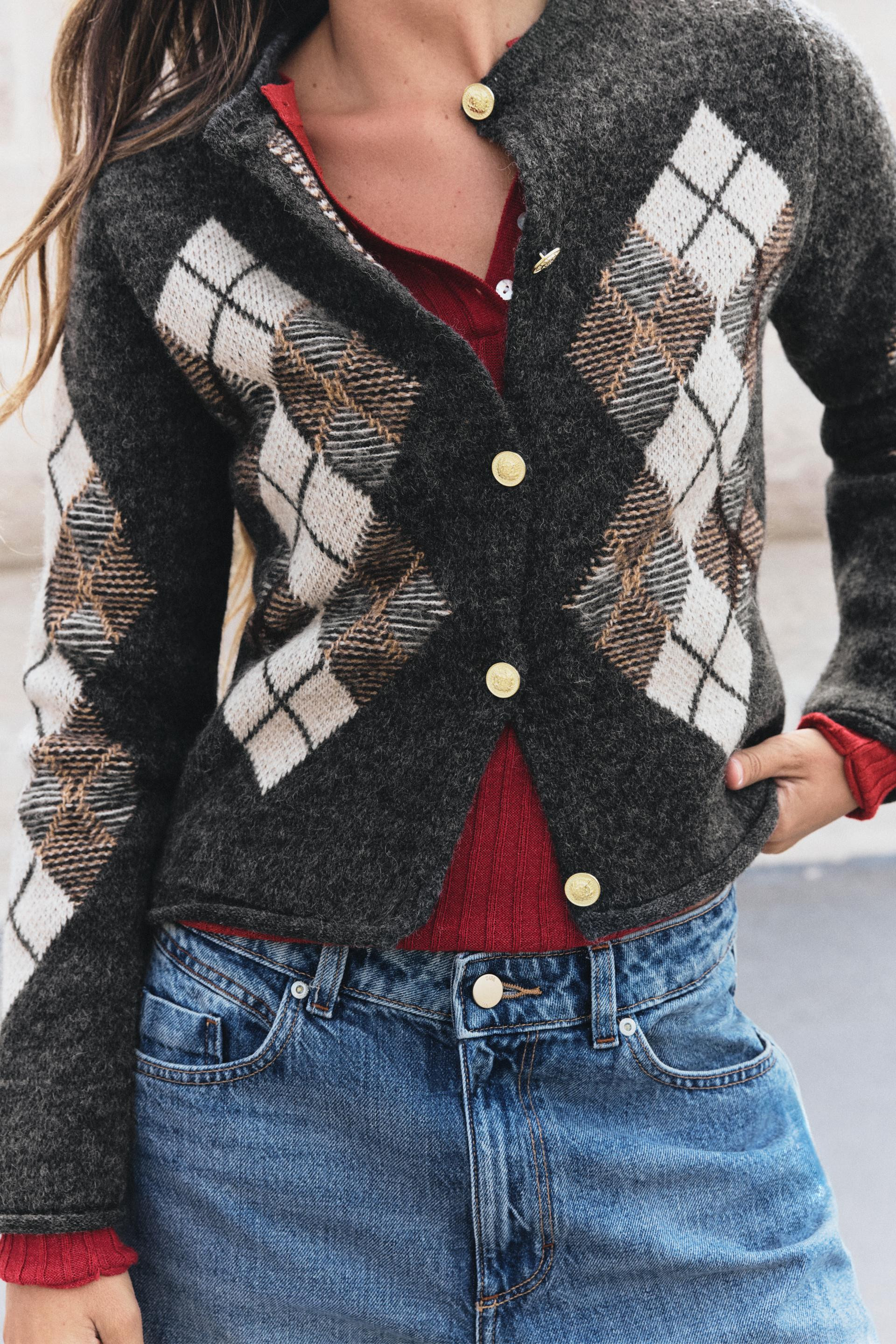 Zara - Argyle Knit Bomber Jacket - Women - Only One - Women | Zara US