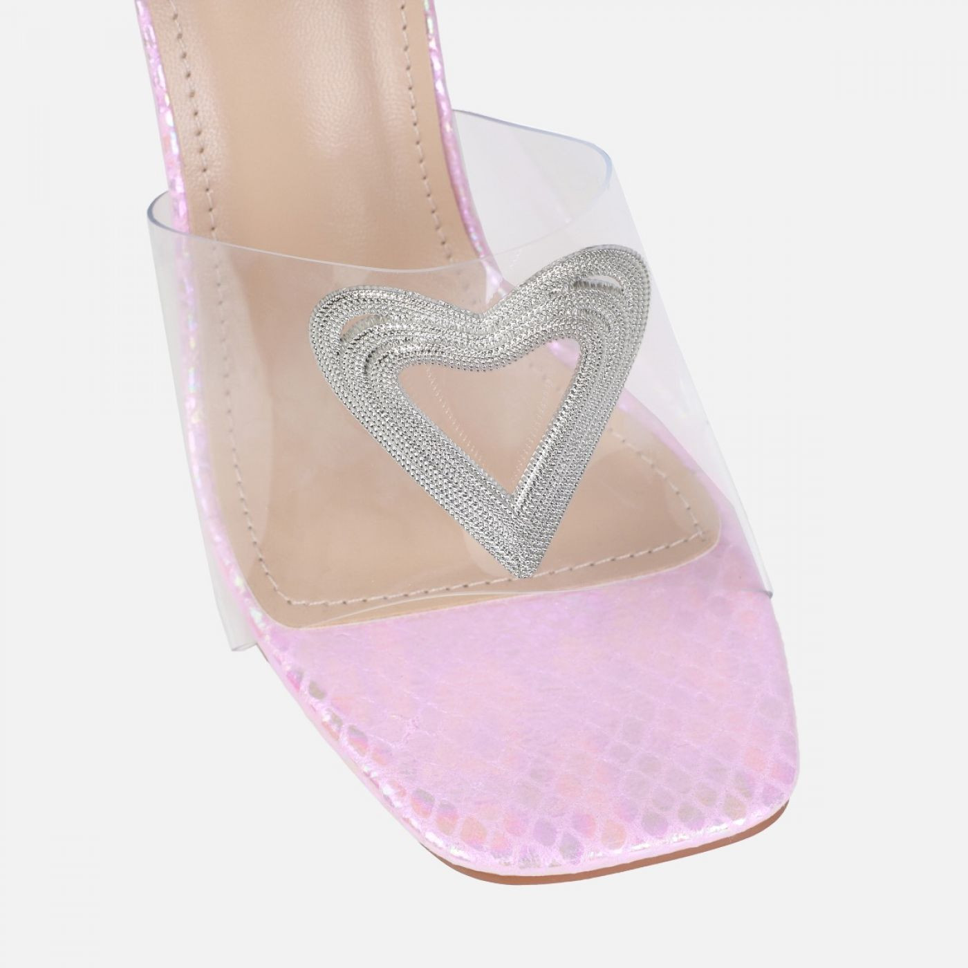 Dita Pink Clear Metallic Diamante Heart Stiletto Mules | Simmi Shoes