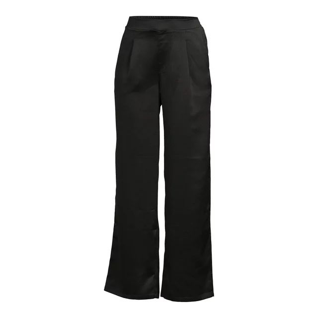 Time and Tru Women's Mid Rise Wide Leg Satin Trousers with Pockets, 30" inseam, Sizes XS-XXL | Walmart (US)