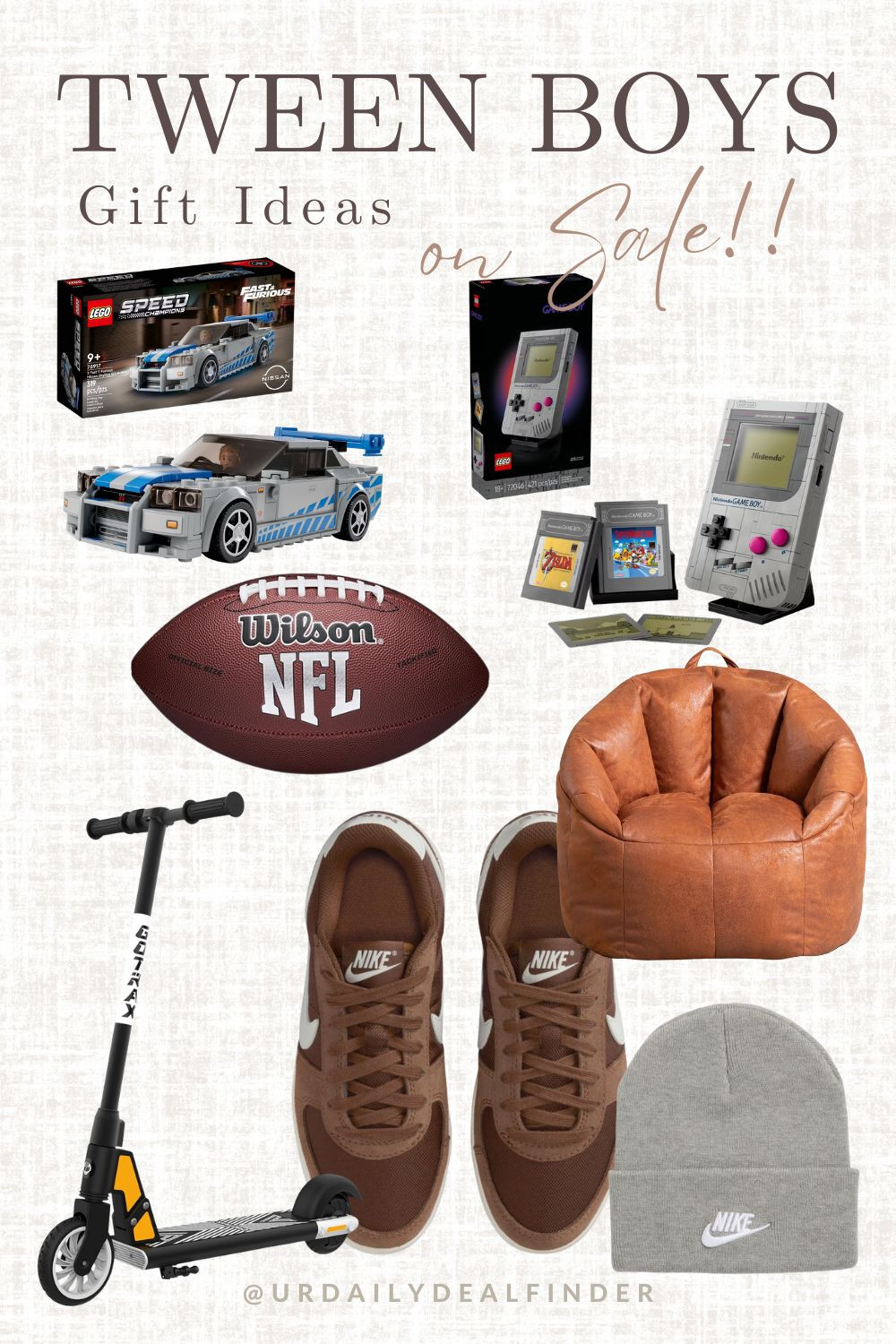 Gift Guide ror a Tween Boys #tween #boy #gift #guide #ideas #inspo #christmas #presents #stocking #stuffers #boys #pre #teen #him #owala #electric #scooter #bean #bag #football #nike #jordans #sneakers #shoes #wall #acrylic #basketball #hoop #legos #cologne #kids #fidgets #foosball #handheld #beanie #holiday 

 #LTKGiftGuide #LTKSaleAlert #LTKKids