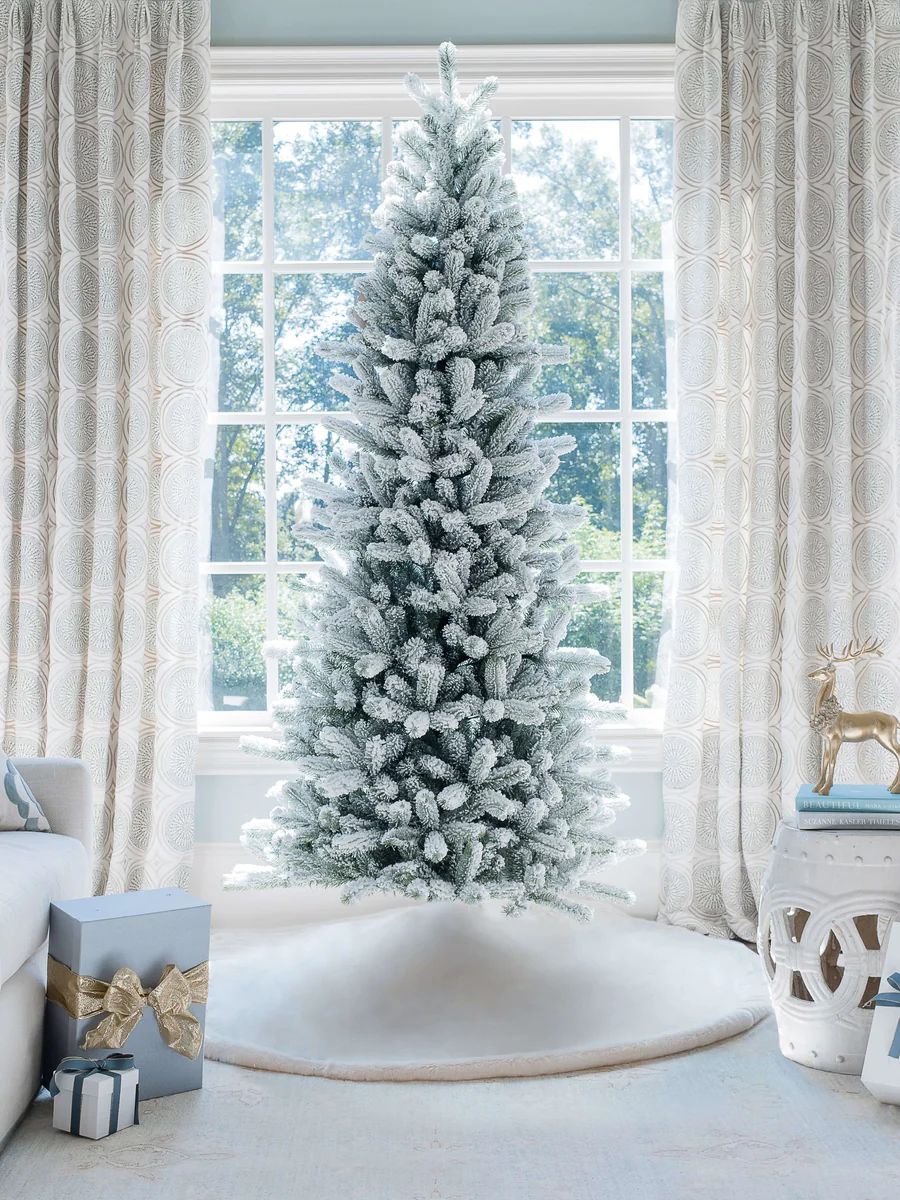 7.5' King Flock® Slim Artificial Christmas Tree Unlit | King of Christmas