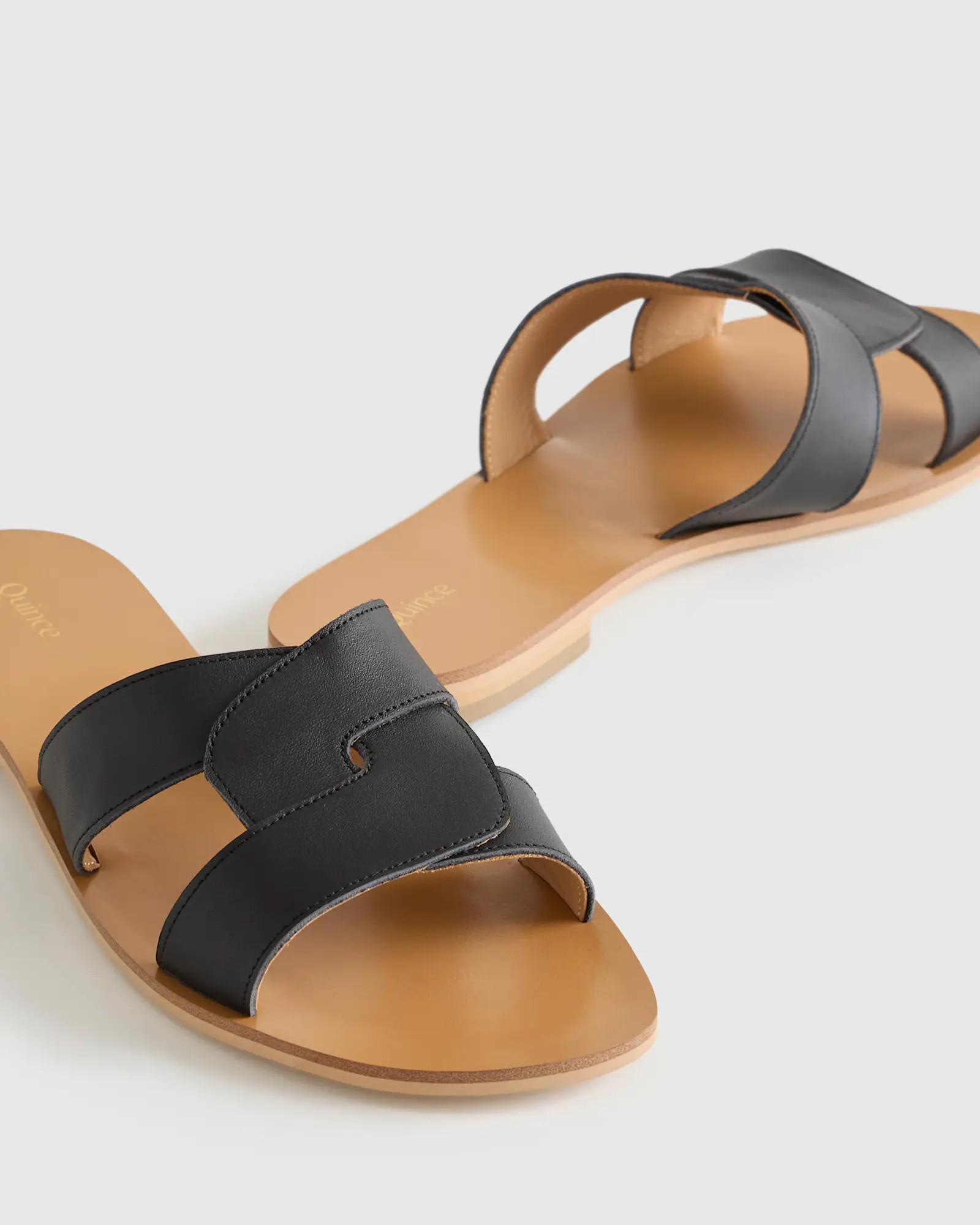 Italian Leather Cutout Slide Sandal in Black | Quince