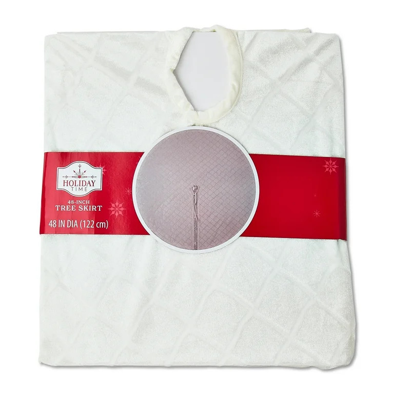 Embossed Velvet Christmas Tree Skirt, White, 48", by Holiday Time | Walmart (US)